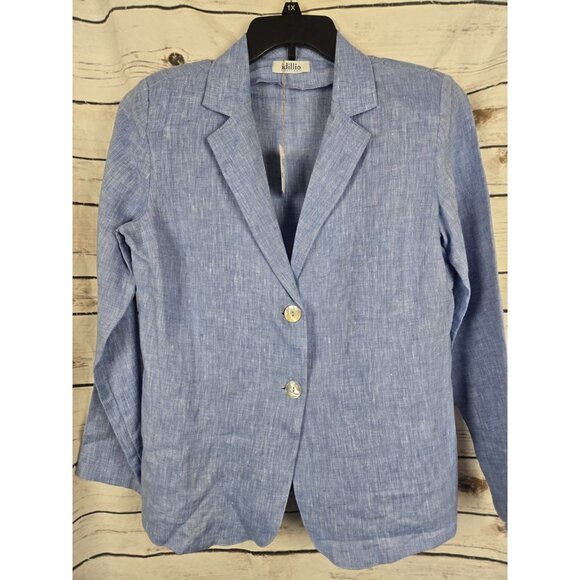 Idillio Positano Blue Chambray 100% Linen Blazer Jacket M New Womens Italy - Picture 2 of 7